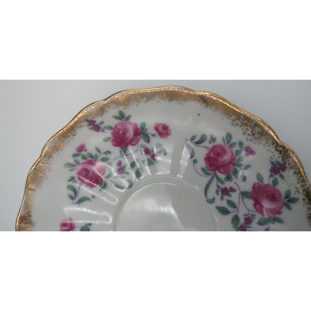 Vintage Fred Roberts Bone China Single 6" Saucer Pink Rose Sponged Gold Trim - Picture 5 of 13